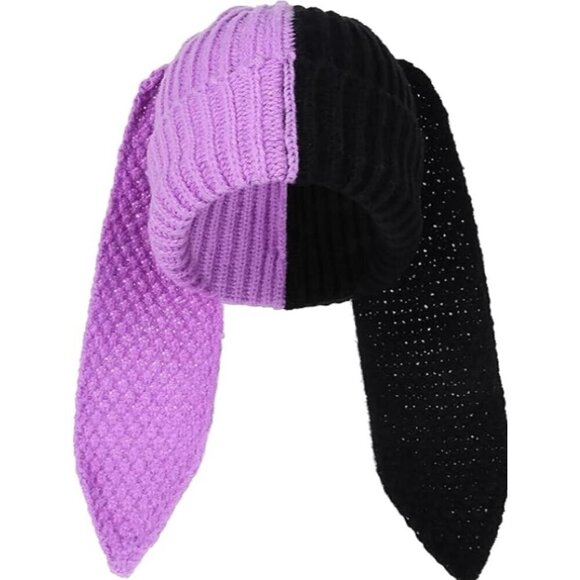 Accessories - Women's Black Purple Cute Bunny Long Ears Rabbit Winter Warm Beanie Hats
